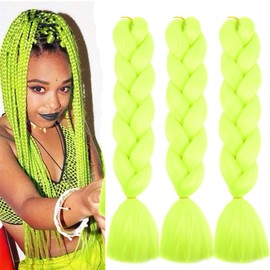 Xiaofeng Colorful Ombre Braiding Hair Extensions 24 Inch 3 Packs High Temperature Jumbo Crochet Braiding Hair for Box Twist Braids (24 Inch (Pack of 3), Green yellow)