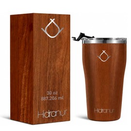 Termo de Acero Inoxidable Doble Aislamiento Trmico, 30 Oz (887.206 ml), Termo para Caf, Tapa Hermtica Antifugas, Popote Incluido (Madera, 30 Oz...    