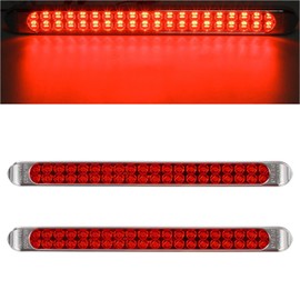 Partsam Waterproof 17" Inch High Power 40 LED Red Utility Trailer Truck RV Stop Tail Turn 3rd Brake Marker Identification Light Bar w/Chrome Bezel DOT Compliant (Pack of 2)