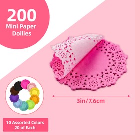 200 Pcs 3 Inch Round Lace Coloured Paper Doilies, Assorted 10 Colours Mini Paper Doilies for Tables, Crafts, Wedding Party and Tableware Decoration