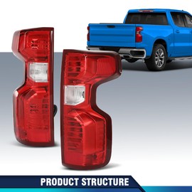 PIT66 Tail Lights Beake Lamps Left+Right Compatible with 2019-2023 Chevy Silverado 1500 2500 HD 3500 HD/Fit Halogen Type Model Only/Not Fit w/Factory LED Tail Light Models