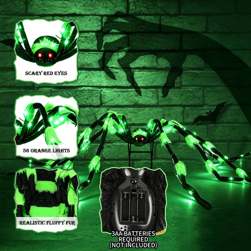 1 Pack 8 Modes 6.7 FT(Wide) Halloween Giant Spider,Light up