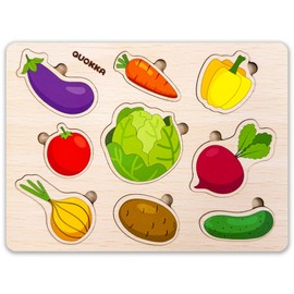 QUOKKA Wooden Puzzles for Toddlers 1-2 – 4 Set Pegged Puzzles for Kids Ages 1-2 – Veggies Learning Toy for Kids – Gift Realistic Educational Game for Boy and Girl