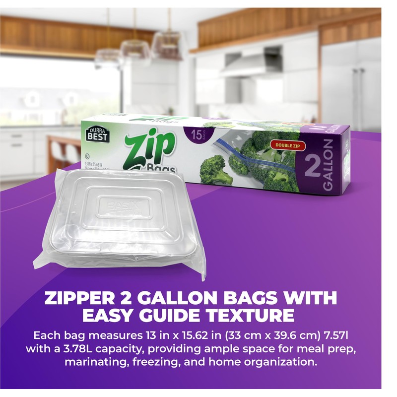 DURRA BEST. 2 Gallon Extra Large Storage Zip Bags -