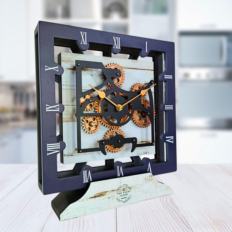 THE GEARS CLOCK Desk Clock 10 Inches with Real Moving