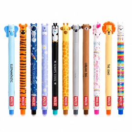 11 Pieces Cute Animal Erasable Gel Pen for School Writing – Smooth 0.7mm Ink Pen with Fun Cartoon Design for Kids & Students