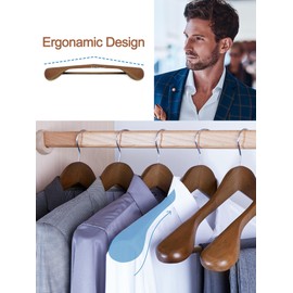HOUSE DAY Wide Shoulder Wooden Hangers, Suit Hangers with Non Slip Pants Bar, Smooth Finish 360° Swivel Hook Solid Wood Coat Hangers for Dress, Jacket, Pants, Heavy Clothes Hangers 6 Pack (Walnut)