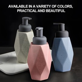 LuxFlowing - Dispensador de jabón espumoso con bomba, pequeño dispensador de loción de cerámica simple estilo geométrico para fregadero de cocina, baño (rosa)