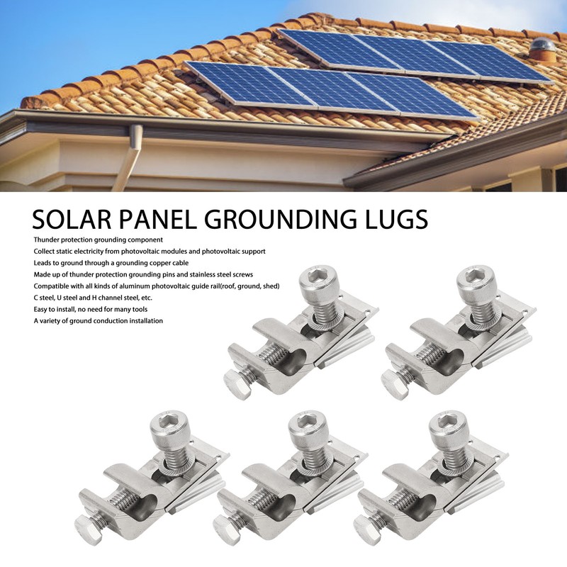 5Pcs Solar Panel Grounding Lugs PV Mounting System Metal Clips