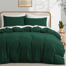 RSNIRCH Cotton Double Duvet Cover Dark Green Soft Bedding Set Double Bed Quilt Cover with 2 Pillow Cases