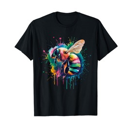 Bee Men's Women's Colourful Watercolour Bee T-Shirt, black