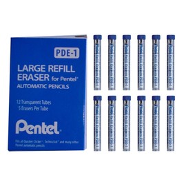 Pentel Refill Eraser For AL, AX and PD Series Pencils 5 Pcs/Tube, Box of 12 (PDE-1), White, 60 Pack