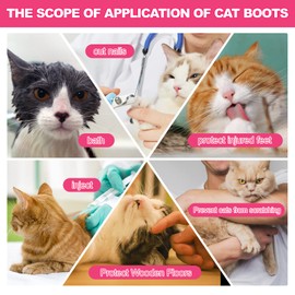 Cat Boots,paw Covers Anti-Scratch Cat Foot Covers for Cats Adjustable Mesh Cat Claw Protectors Non-Slip Breathablesuitable for Family Pet Cat Bathing and Nail Cutting (4 Pieces) (Rose, M)