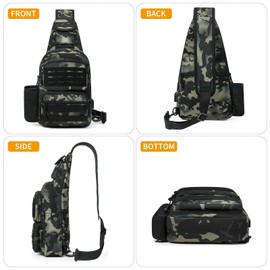 HUNTVP Tactical Sling Bag, Chest Bag Pack, Military Sling Bag Crossbody Backpack Men's Shoulder Bag for Mens Women Travelling, Cycling, Hiking, Camping(Camo)
