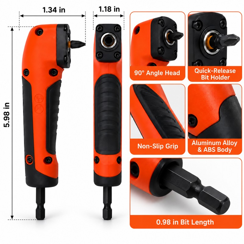 90 Degree Right Angle Drill Bit Adapter, Quick-Change Screwdriver Bit