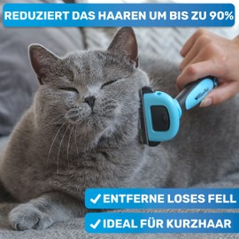 BluePet "UnterwollGlück" - Up to 90% Less Loose Hair - Short Hair Dogs & Cats Brush Ideal for Changing Fur - Removal of Undercoat & Care of Top Hair (Blue Small 50 mm Comb)
