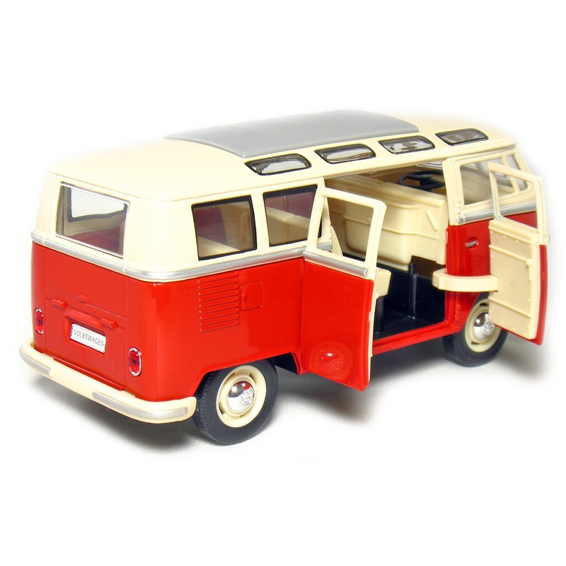 KINGSMART 1962 Volkswagen Classic Hippy Bus 7" 1:24Scale Red Die