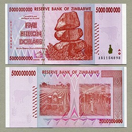 Zimbabwe 5 Billion Dollars Banknote AB/AA 2008 P84 UNC Currency Bill