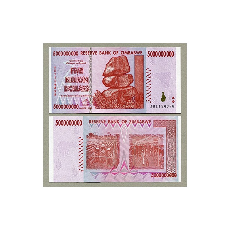 Zimbabwe 5 Billion Dollars Banknote AB/AA 2008 P84 UNC Currency
