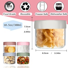 SunyamGo 6 Pack 10 Oz Glass Jars with Lids, Overnight Oats Containers with Lids, Wide Mouth Mason Jar Airtight Glass Food Storage Containers for Snacks Salad Fruit Yogurt Cereal Meal Prep Leak Proof