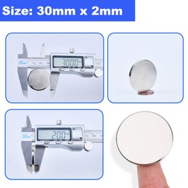 30x2mm Super Strong Fridge Magnets, Large Neodymium Magnets for Whiteboard, Round Rare Earth Magnet for Crafts, White Board, DIY, Building, Billboard in Home, Office