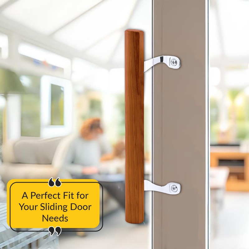 Brixwell Patio Door Handle with Brackets, Chrome Finish with Wood