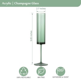 12 Pack Acrylic Dark Green Wine Glasses Green champagne glasses Champagne Flutes Sparkling Wine Glasses Wine Goblets Wedding Glassware Set Drinkware Glasses for Wedding Bar Celebration Baby Shower