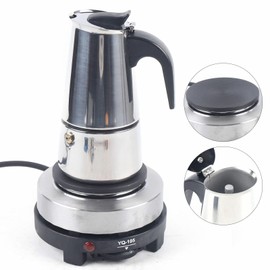 Xuthusman 200ml/300ml/450ml Mocha Coffee Pot+Electric Stove Espresso Coffee Maker Stainless Steel Stovetop Moka Pot,4/6/9cups (silver+black，200ml/4 Cups)