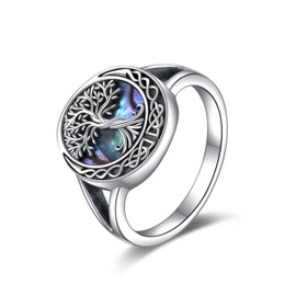 ONEFINITY Sterling Silver Celtic Knot Tree of Life Rings With Abalone Shell Family Tree Jewelry Gifts for Women