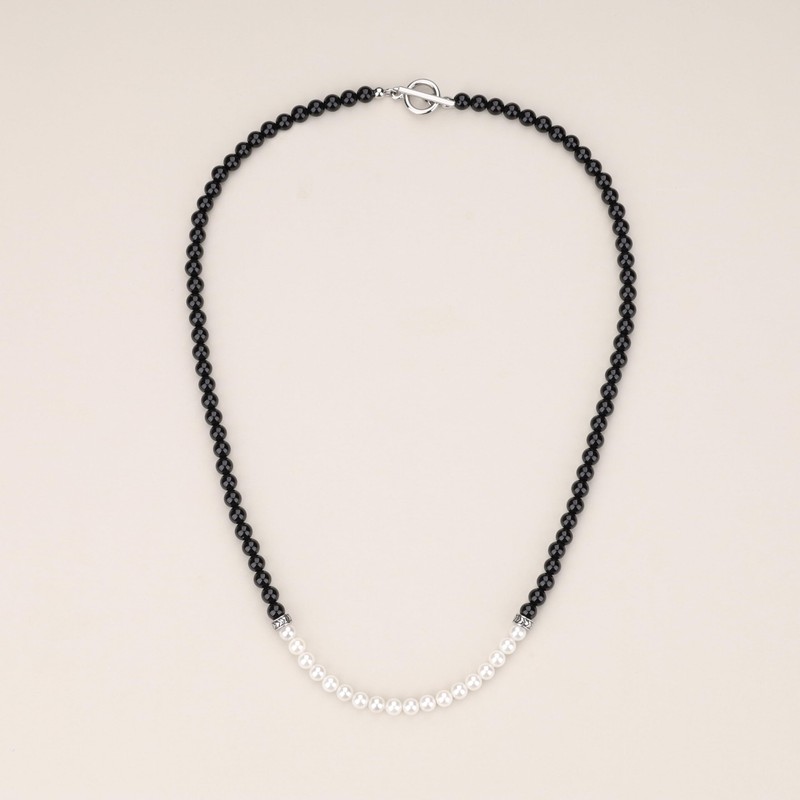 GAVU Yin Yang Black Onyx Pearl Necklace for Men, Stone,
