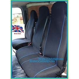 RHINO AUTO RWW8418 Shape Deluxe Van Seat Covers Single Drivers And Double Passengers Seat Covers Black And Blue Piping