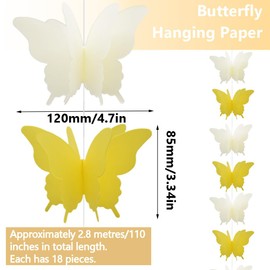 Ruidee Pack of 4 Paper Butterfly Banners, 2.8 m 3D Butterfly Garland for Hanging, Colourful Butterfly Paper Garland for Wedding, Birthday Party Decoration (HD/Yellow)