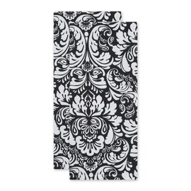 DII Cotton Damask Kitchen Dish Towels, 28 x 18 Set of 2, Low Lint Decorative Tea Towel for Everyday Cooking and Baking-Black