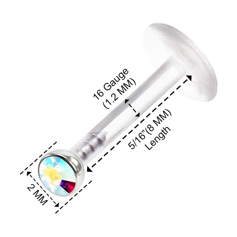 KJM Fashion Bioflex Labret 1.2 mm 16 g Crystal Ball