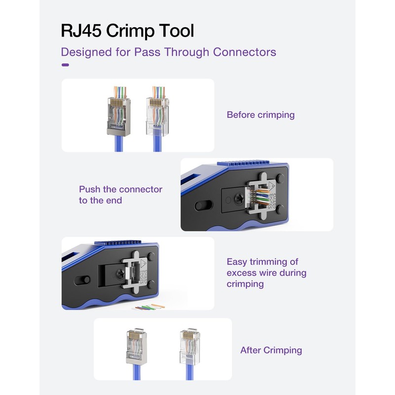 VCE RJ45 Crimper Pass Through, Ethernet Crimping Tool for Cat6