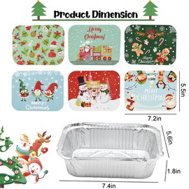 42Pcs Christmas Tin Foil Containers with Lid, Rectangular Foil Treat Containers Disposable Aluminum Foil Pans Foil Leftover Food Storage Cookie Tins for Christmas Party Baking Cooking Roasting