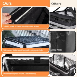 Insulated Bags for Food Delivery with Cup Holder and Fixed Base 17.3" x 13.5" x 12.5", Support Frame & Hard Bottom Plate, Waterproof Commercial Insulated Food Delivery Bag Drink Carriers for Doordash