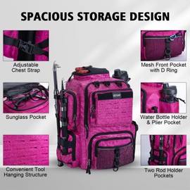 Goture Fishing Backpack with 4 Tackle Boxes,900D Water-Resistant Tackle Backpack with Rod Holders,45L Large Fishing Bag Storage Gear Tackle Bag with Rain Cover,Lure Pockets for Travel Camping Hiking