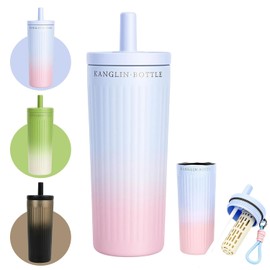 Termo Acero Inoxidable 24oz(700ml),Botella de agua Gradiente,Termo para Agua con Infusor de Té,Con popotes y cuerda,100% A Prueba Fugas,Para Agua FríA 24 Horas,O Caliente12 Horas,Sin Bpa (Azul)