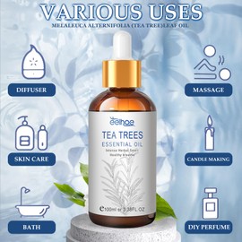 Teebaumöl 100ml,Natürliches Ätherisches Öl Vielseitiges Pflegeöl mit 2 Nylonfaser-Pinsel