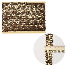 Length10 Yards，Wide 1.1 Inch Brown Elastic Sequin Ribbon Trim for Sewing Dress Dance Costumes Headband (Brown)