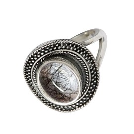 SILVERTROVE Gemstone Sterling Silver Band Ring for Men and Women in All Sizes Jewellery CRG1085AA, Gemstone Precious metal gemstone, Black Rutile Quartz