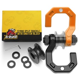 A-BOAR Separate D-Ring Shackle with Pulley Block, Towing Winch Snatch Block & 3/4" Separate D-Ring Shackle 2in1 Set, 57320lbs(26T) Breaking Strength, for Recovery, BlackOrange