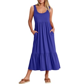 ANRABESS Women's Summer Sleeveless Maxi Sundress Swing Casual Flowy Tiered Shirts Dress Beach Travel Vacation Outfits Blue Large