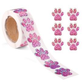 500pcs Puppy Paw Stickers, 1 Inch Self-Adhesive Glittery Puppy Paw Decals Cute Dog Paw Stickers Cat Print Stickers for Envelope Books Laptops Bottles Crafts Supplies(Pink)