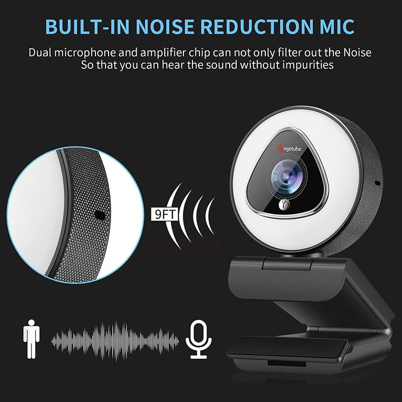 Angetube Streaming Webcam 1080P with Ring Light, HD USB Web