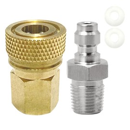 HMKUGO Universal 1/8 NPT Female Connector and 8mm Male Plug Fill Nipple Quick-Disconnect Set, Copper - Stainless Steel - Remote Line Male & Female Set for PCP Foster Paintball Airsoft Air Gun Tool