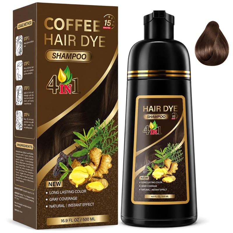 Hair Dye Shampoo 4 en 1 Fórmula Suave Ingredientes Naturales(Marrón