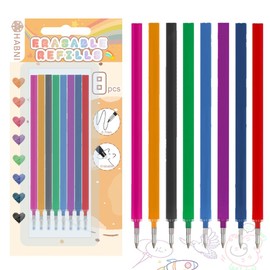 HABNI Pack of 8 Erasable Refills, Compatible with Legami Colourful Erasable Gel Pen Refill Set, Pen Tip 0.7 mm, Height 13 cm, Blister Pack, 8 Colours