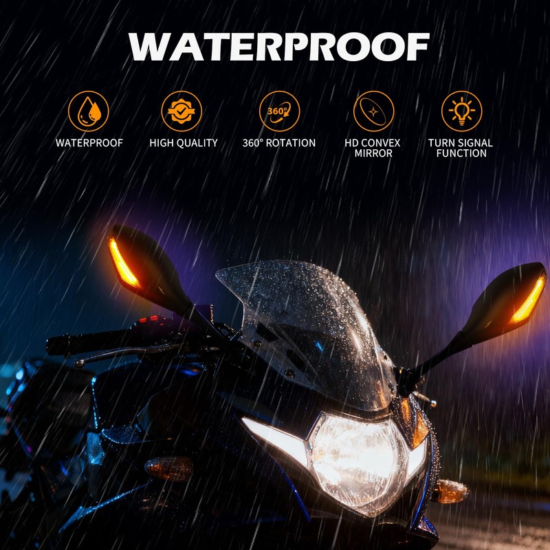 Motorcycle LED Turn Signal Rearview Mirrors Compatible with 2011 2013